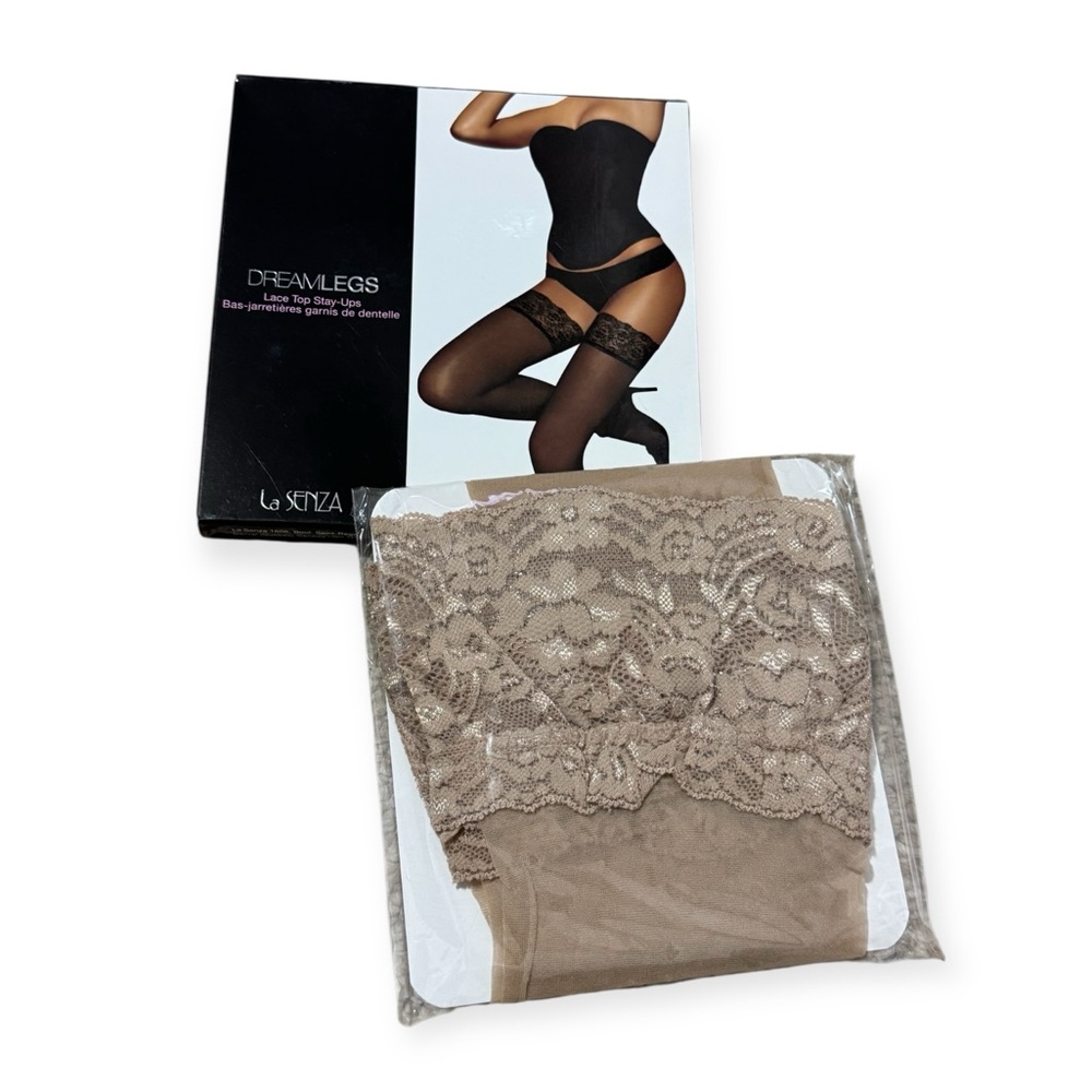 La Senza Lace Top Stockings Dream Legs Sheer NUDE Stay-Ups Small Thigh High NEW